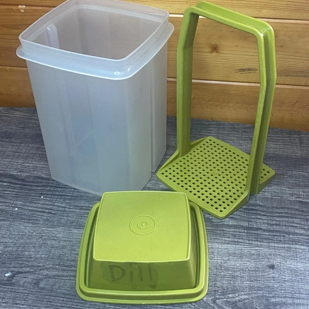 Vintage‎ Tupperware Modular Mate Square Container Green Lid 1562-4 Dill